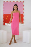 Natalie Hot Pink Strapless Midi Dress