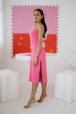 Natalie Hot Pink Strapless Midi Dress