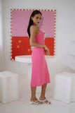 Gaun Midi Tanpa Tali Natalie Hot Pink