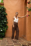 Adela Tie Detail Brown Pants