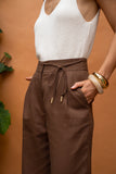 Adela Tie Detail Brown Pants