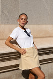 Alina Beige Denim A-Line Mini Skirt