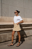 Alina Beige Denim A-Line Mini Skirt
