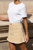 Alina Beige Denim A-Line Mini Skirt