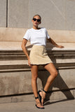 Alina Beige Denim A-Line Mini Skirt