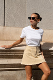 Alina Beige Denim A-Line Mini Skirt