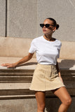 Alina Beige Denim A-Line Mini Skirt