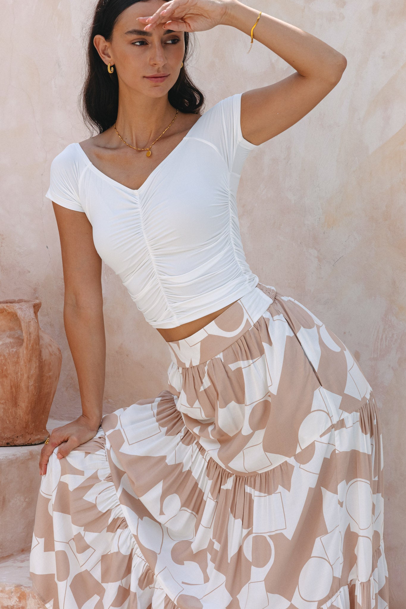 Kelsey White Reversible Ruched Crop Top