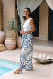 Fleur Blue Boho Tropical Wide Leg Pants