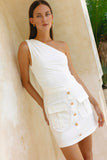 Adrienne White One Shoulder Ruched Top