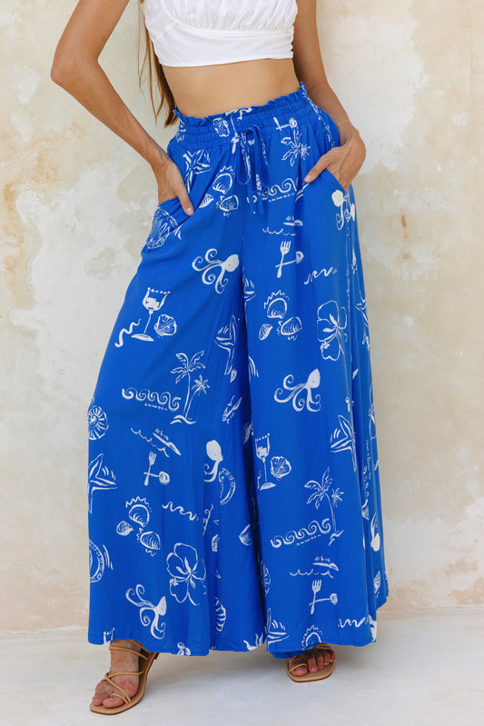 Mariselle 蓝色海洋抽象阔腿裤