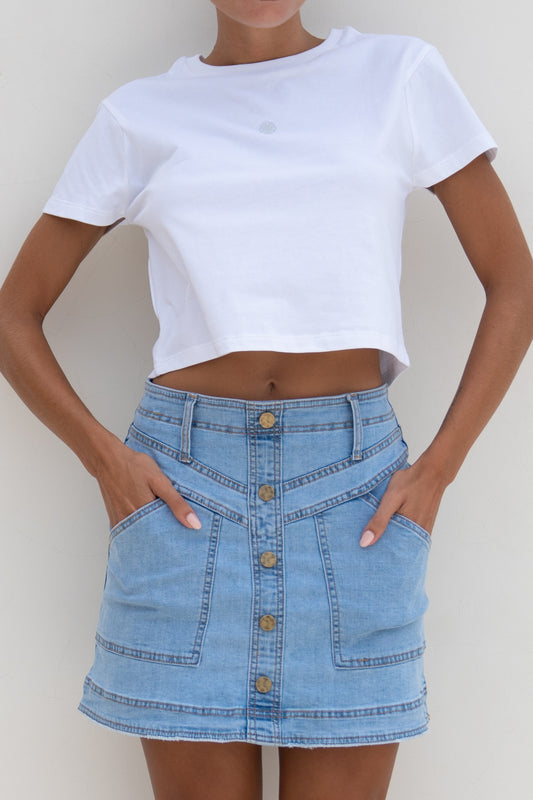 Hayden Light Blue Denim A-Line Mini Skirt