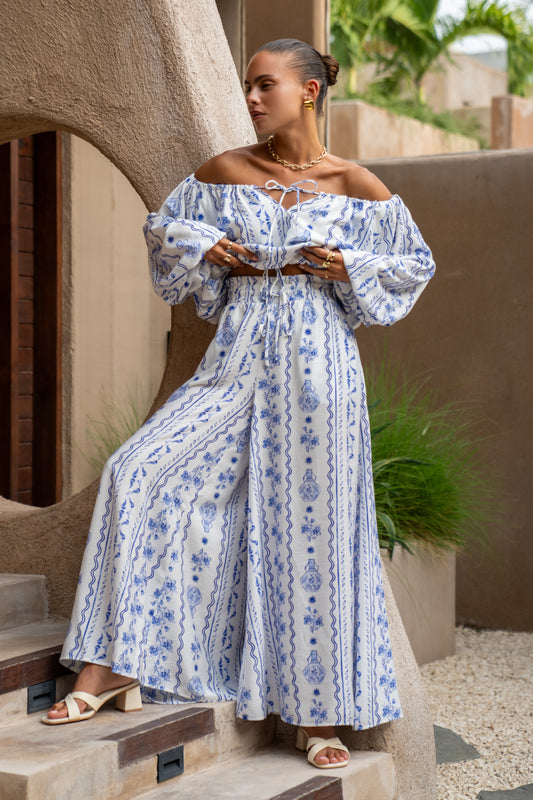 Antheia Blue Floral Wide Leg Pants