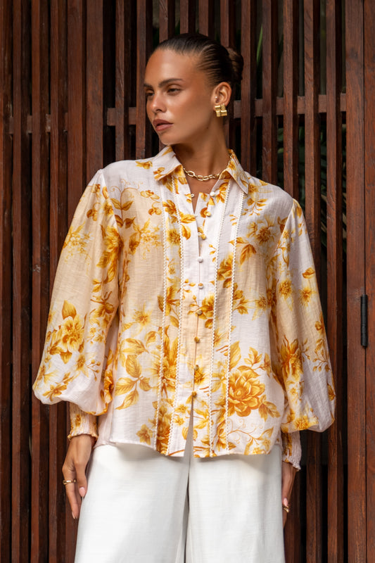 Fiorella Yellow Floral Balloon Sleeve Blouse