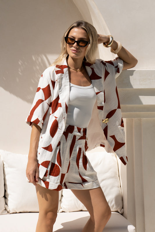 Suki Brown Geo Notch Collar Shirt