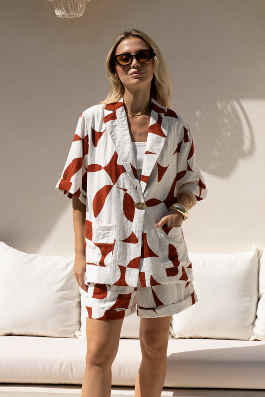 Suki Brown Geo Notch Collar Shirt