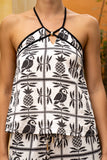 Melza Black Abstract Halter Neck Top