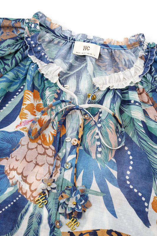 Wild Blue Tropical Blouse