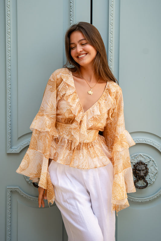 Sunwoven Paisley Ruffle Blouse