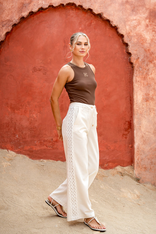 Jia Cream Lace Detail Pants