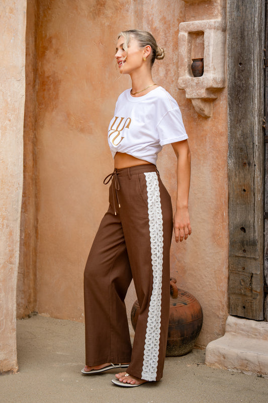 Jia Brown Lace Detail Pants