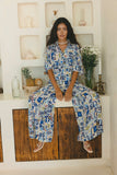 Zephyra Blue Abstract Print Wide Leg Pants