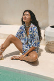Zephyra Blue Abstract Print High-Waisted Shorts