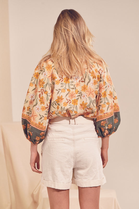 Pottsville Shae 橙色花卉波西米亚风系扣衬衫