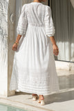 back view close up of white lace detail maxi dress