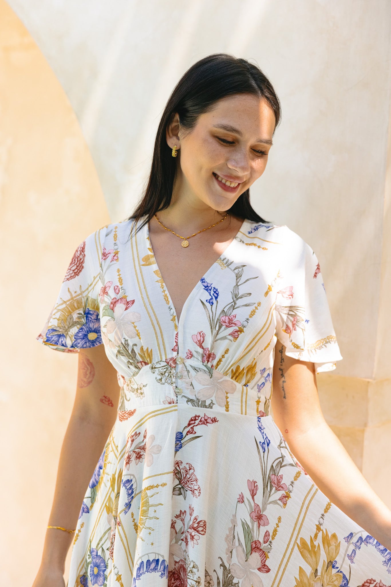 Melina Multicolour Floral V-Neck Midi Dress