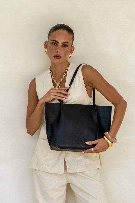 Alex Black Genuine Leather Tote Bag