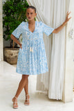 Skyra Blue Boho V-Neck Mini Dress