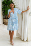 Skyra Blue Boho V-Neck Mini Dress