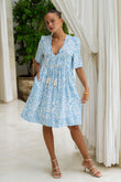 Skyra Blue Boho V-Neck Mini Dress