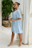 Skyra Blue Boho V-Neck Mini Dress