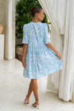 Skyra Blue Boho V-Neck Mini Dress