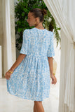 Skyra Blue Boho V-Neck Mini Dress