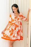 Chiara Orange Tropical V-Neck Mini Dress