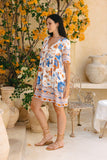 Sophia Orange Blue Floral V-Neck Mini Dress