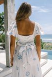 Gaun Maxi Multiway Tropis Biru Putih Marini