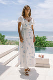 Marini White Blue Tropical Multiway Maxi Dress