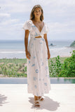 Marini White Blue Tropical Multiway Maxi Dress