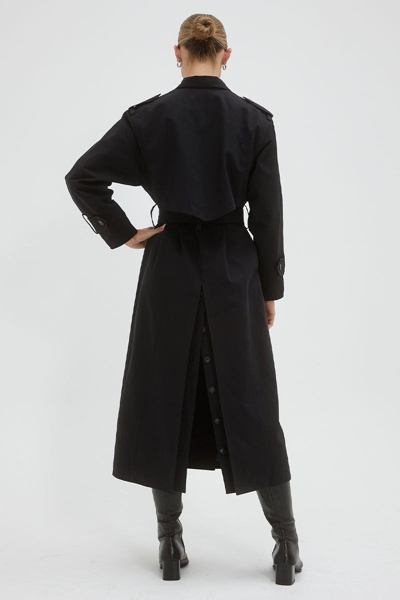 Agency Black Belted Double Breasted Trench Coat