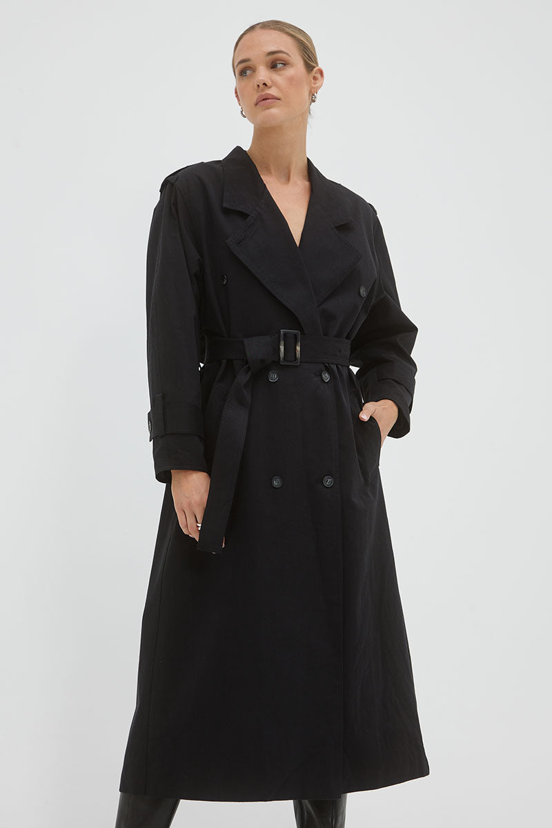 Agency Black Belted Double Breasted Trench Coat