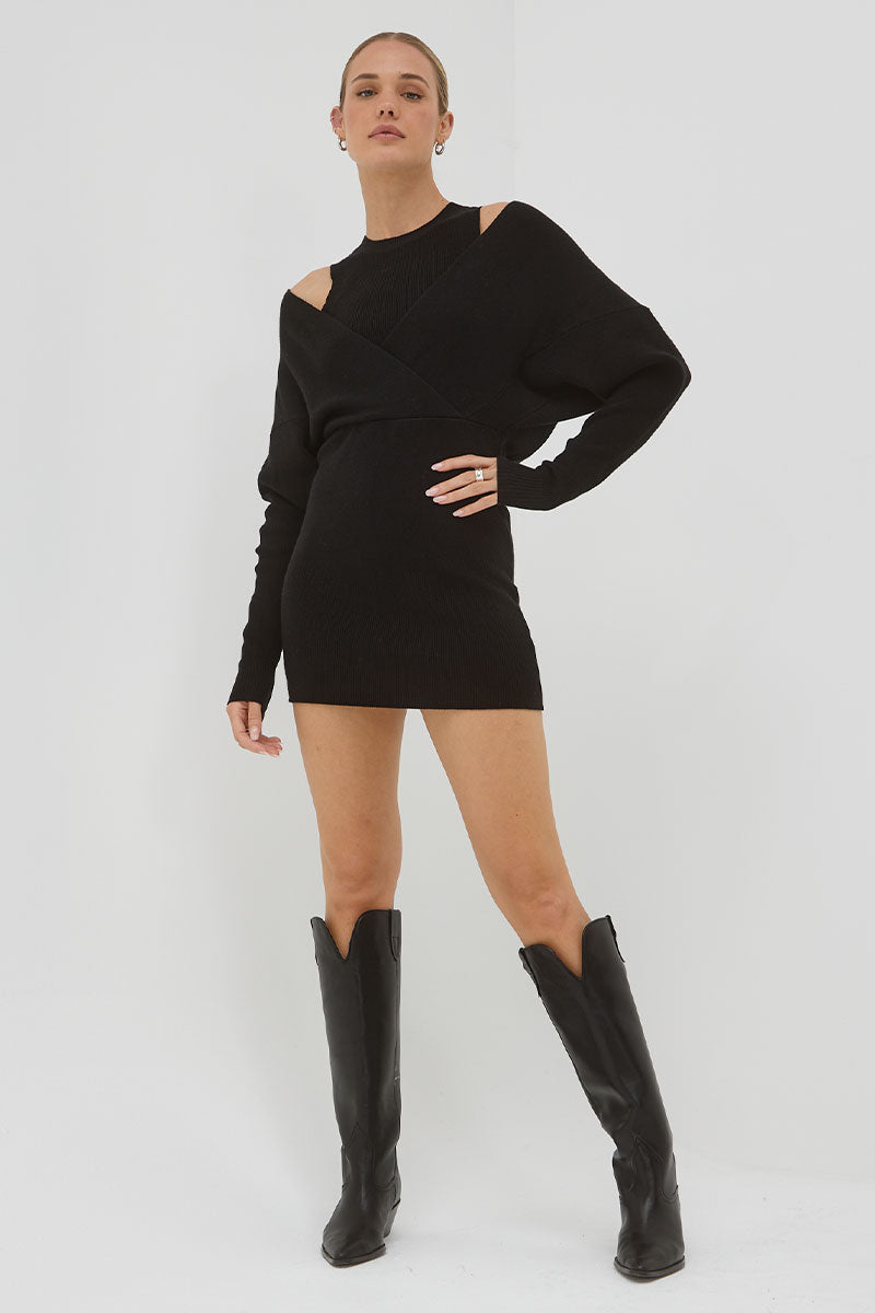 Legacy Black Reversible Knit Combo Mini Dress