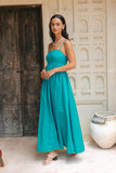W2011149-1 Azalea 青色喇叭长连衣裙