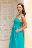 Alethea Teal Blue Flared Maxi Dress