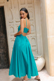 Alethea Teal Blue Flared Maxi Dress