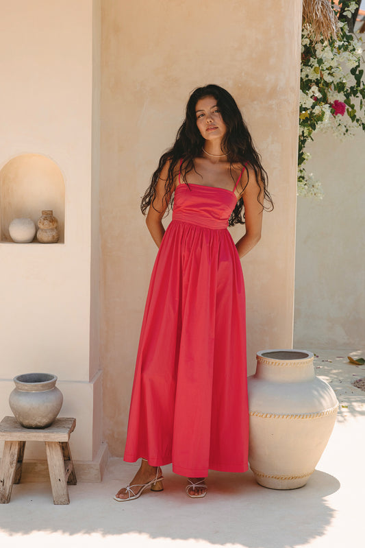 Maxi Dress Menyala Merah Semangka Azalea