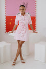 Chloe Pink Button Down Belted Mini Dress